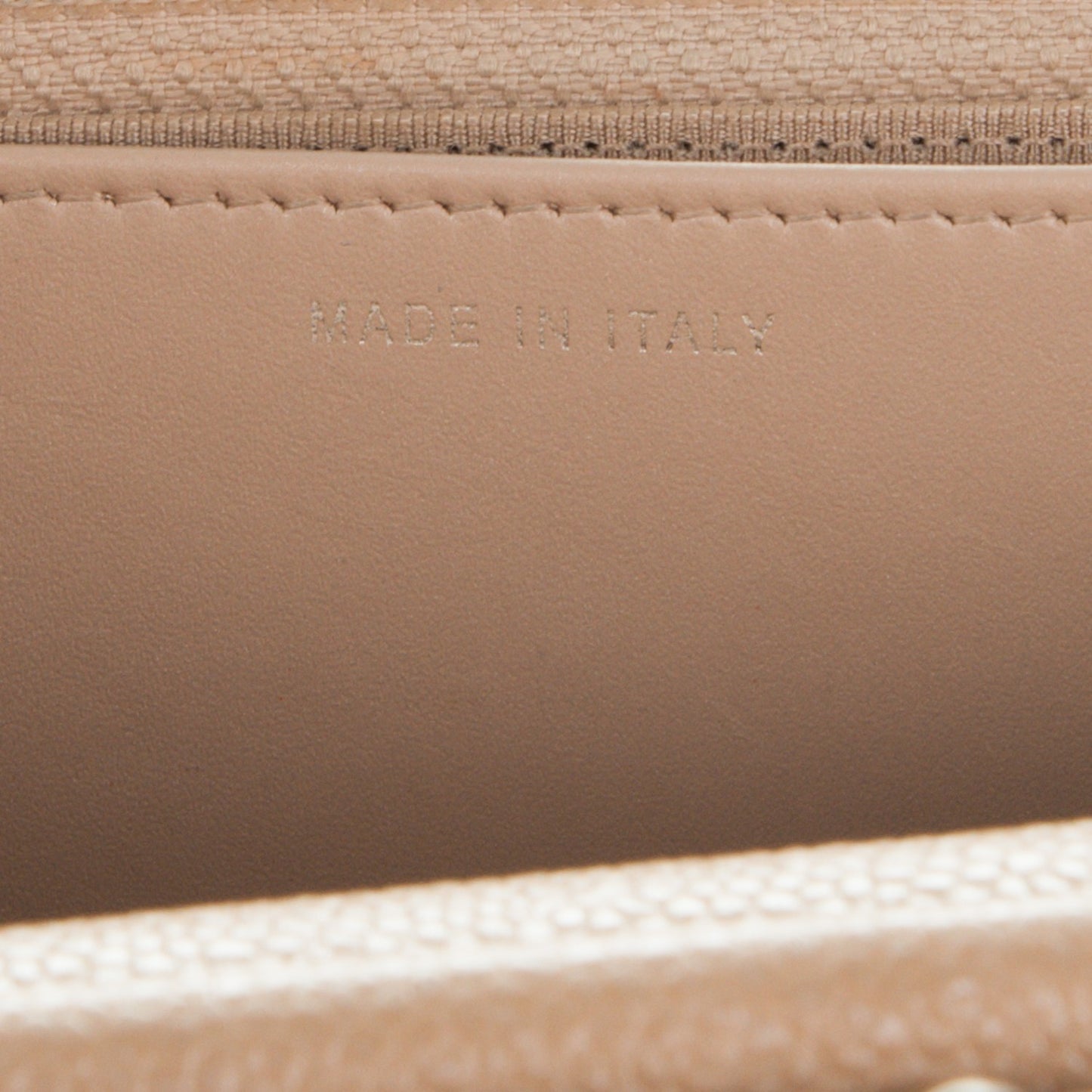 Metallic Caviar Quilted Wallet on Chain WOC Beige