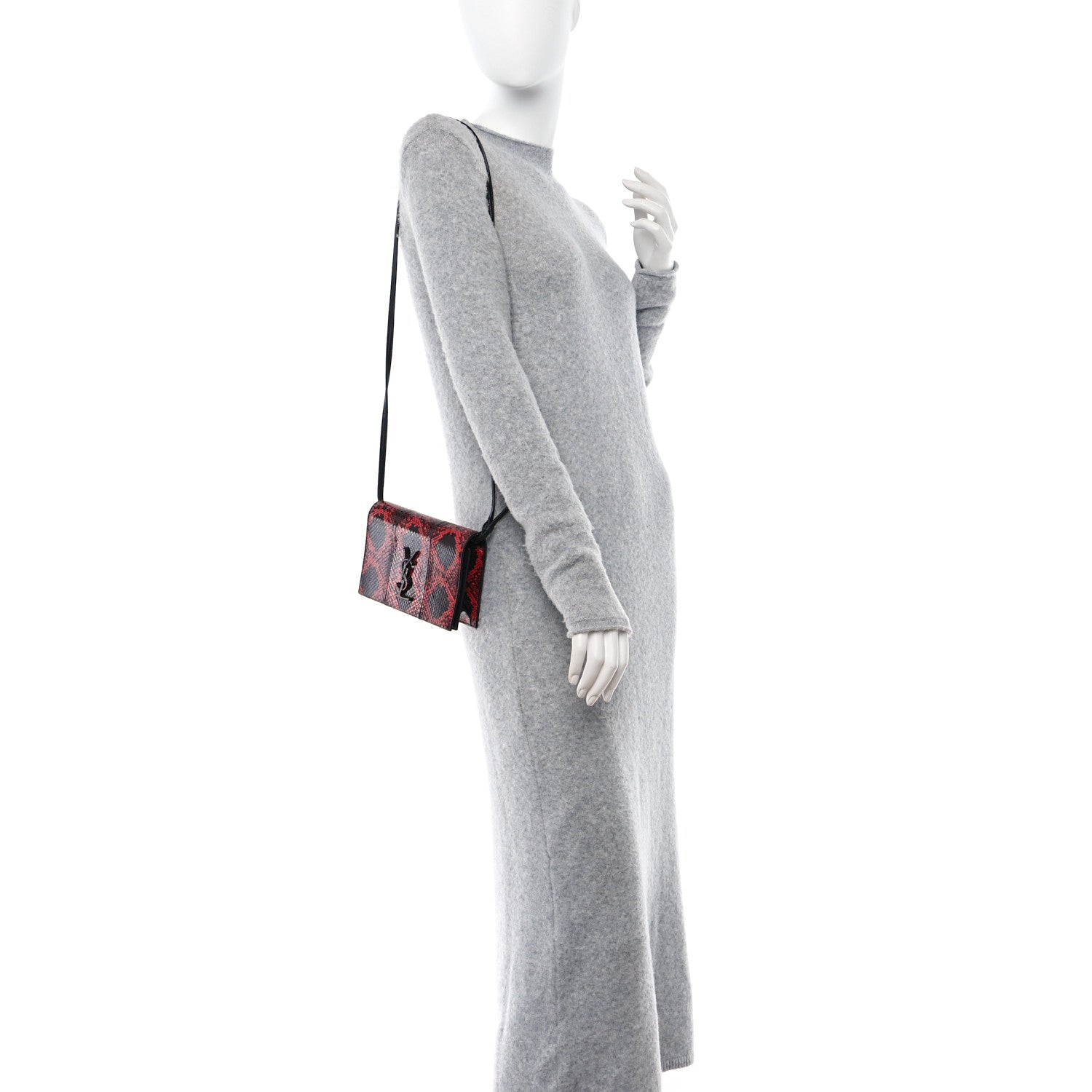 Saint Laurent Snakeskin Monogram Toy Kate Strap Wallet Black Red 2 of 12