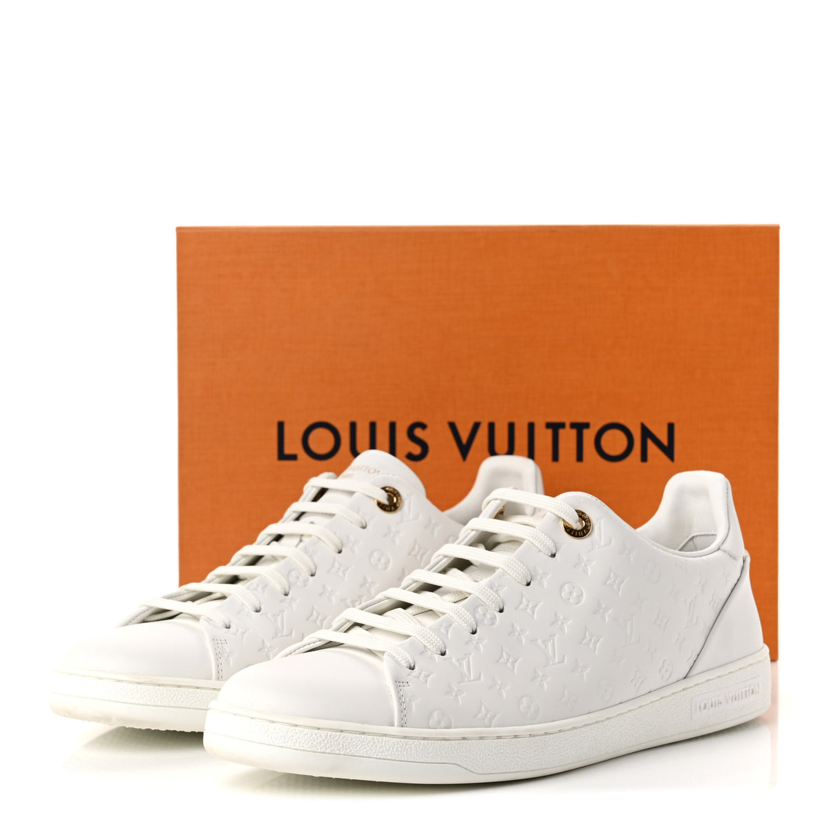Calfskin Monogram Embossed Front Row Sneakers 41 White