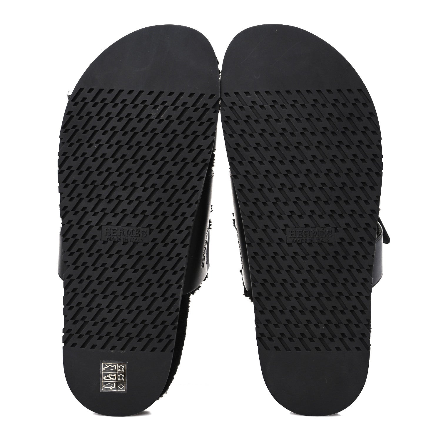 Hermes Calfskin Woolskin Mens Chypre Sandals 43 Black 5 of 8