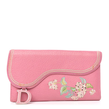 Christian Dior Calfskin Embroidered Romantic Flowers Saddle Wallet Pink 1 of 7