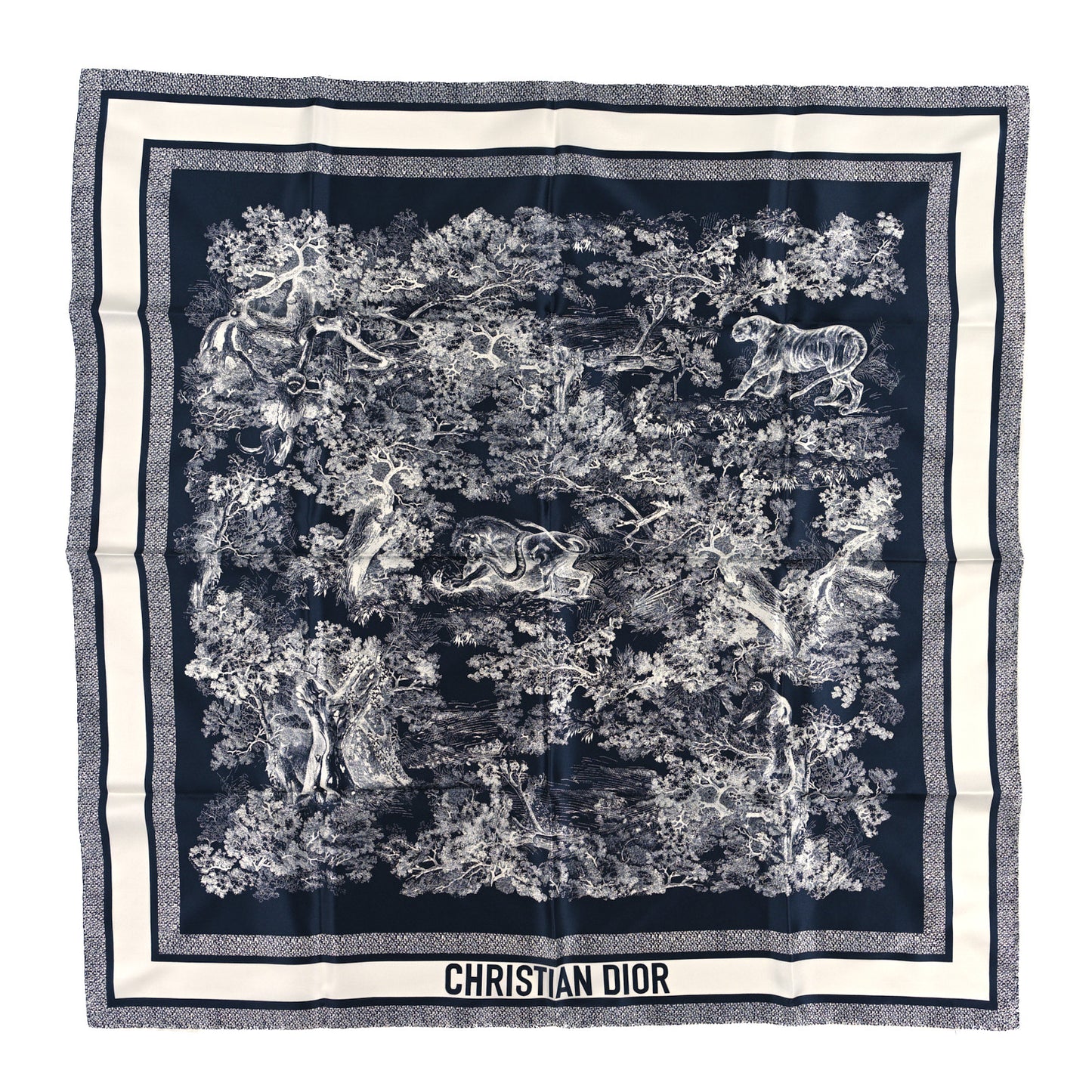 Silk Toile De Jouy Scarf Blue Marine