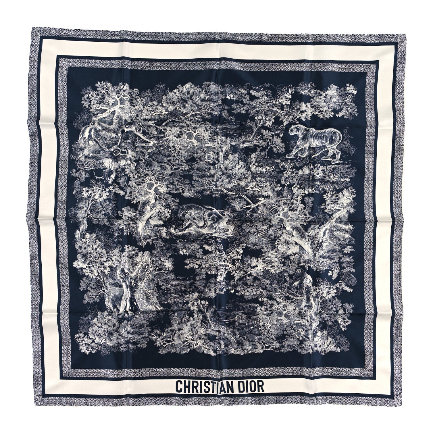 Christian Dior Silk Toile De Jouy Scarf Blue Marine 1 of 3