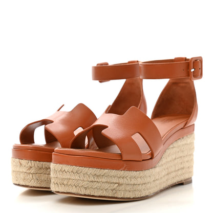 Hermes Goatskin Elda Espadrille Wedge Sandals 36 Marron Glaise 3 of 9