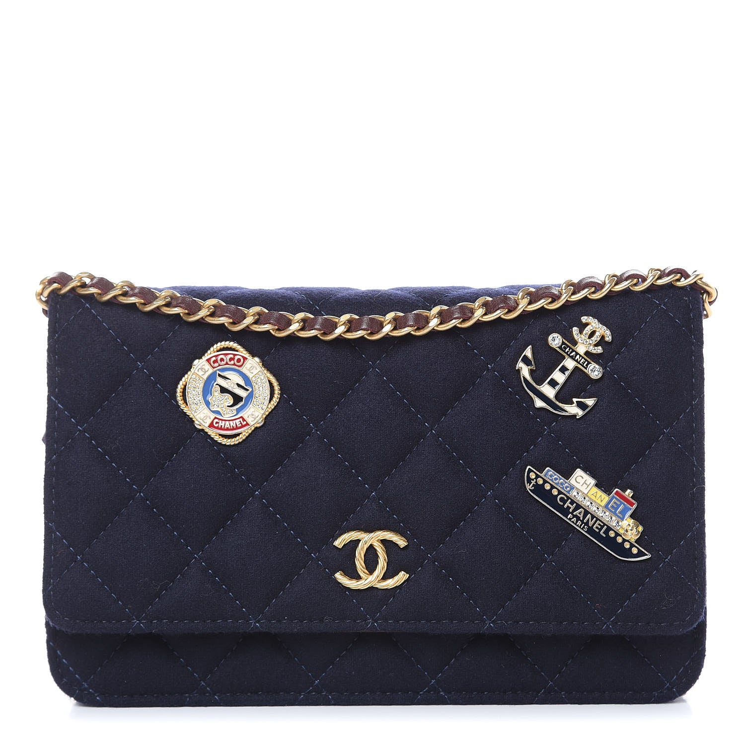 Chanel Felt Quilted Paris-Hamburg Charms Wallet On Chain WOC Dark Navy 1 of 9