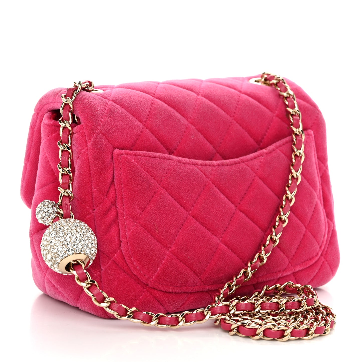 Velvet Quilted Mini Square Pearl Crush Flap Fuchsia