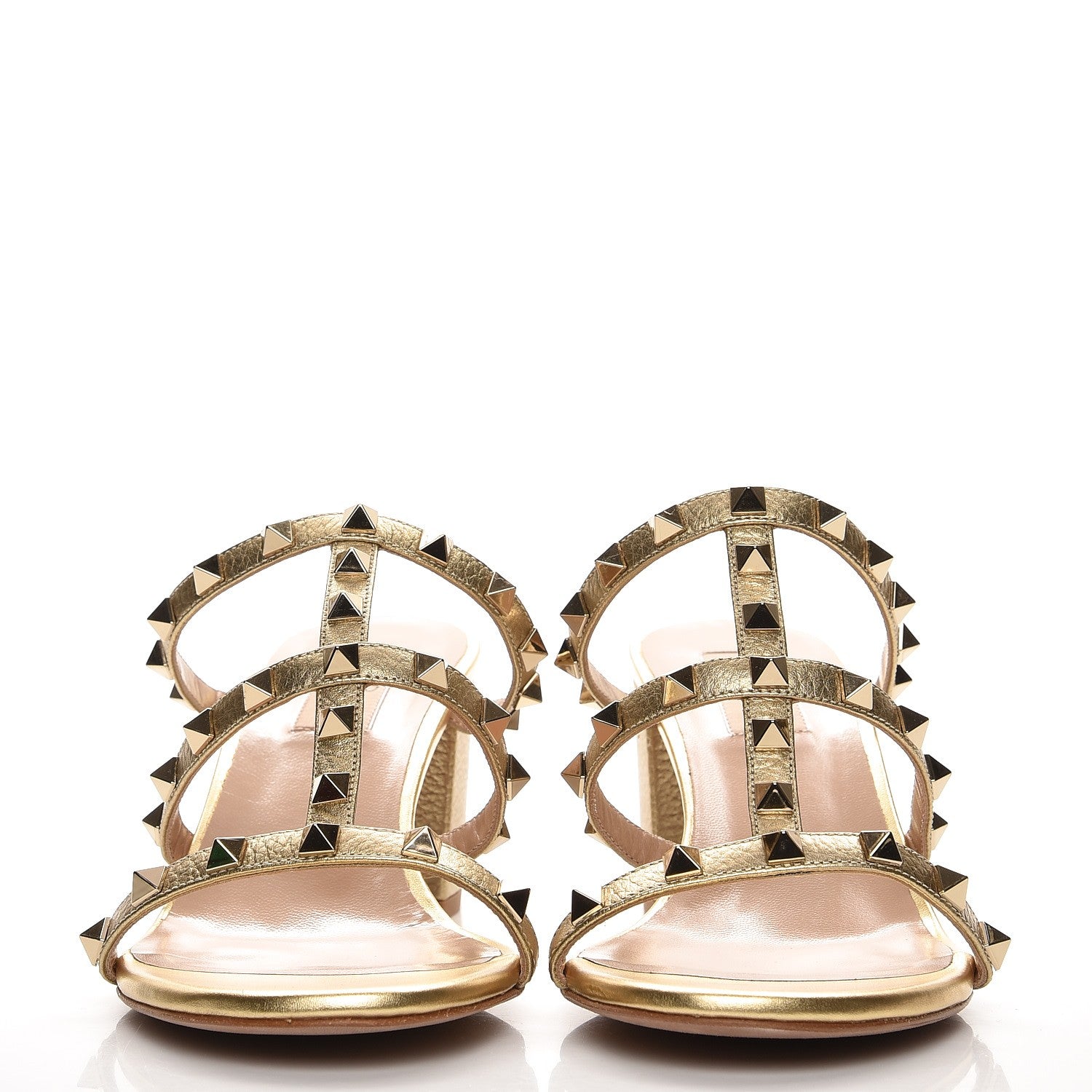 Valentino Garavani Metallic Pebbled Calfskin Rockstud 60mm Caged Slide Sandals 39.5 Mekong 3 of 8