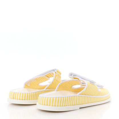 Chanel Printed Calfskin Velcro Dad Flat Mules 40 White Yellow 5 of 9