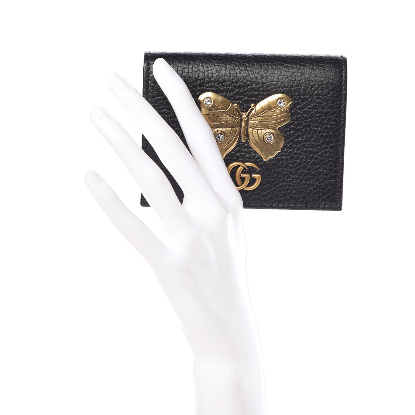 Pebbled Calfskin Butterfly Card Case Black