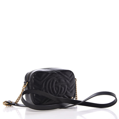 Gucci Calfskin Matelasse Mini GG Marmont Chain Shoulder Bag Black 3 of 8