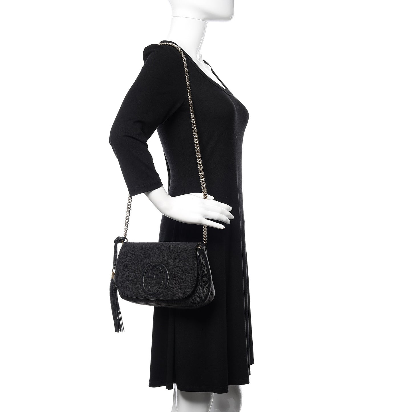 Pebbled Calfskin Medium Soho Flap Crossbody Black