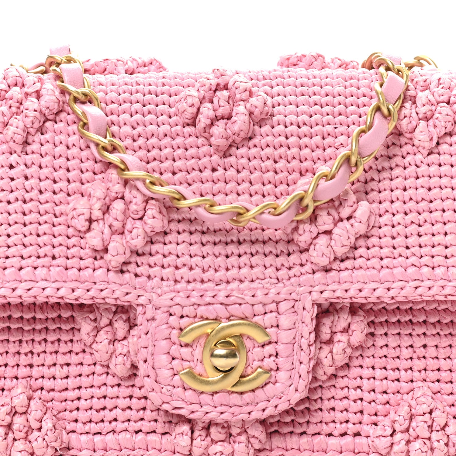 Chanel Raffia Small Dolce Raffia Flap Bag Pink 8 of 11