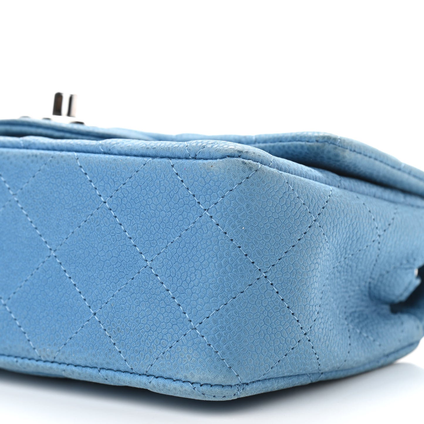 Iridescent Caviar Quilted Mini Rectangular Flap Light Blue