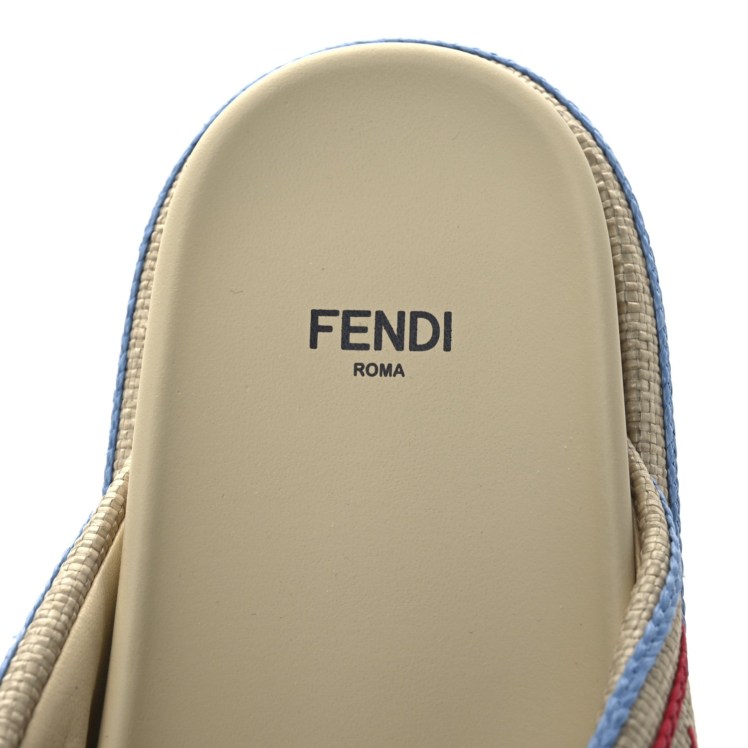 Fendi Raffia Cursive Logo Embroidered Mix Slide Sandals 39 Giallo 9 of 13
