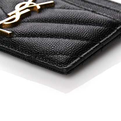 Saint Laurent Grain De Poudre Matelasse Chevron Monogram Credit Card Case Black 9 of 9