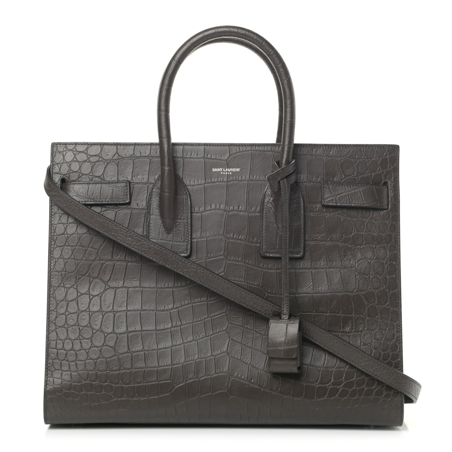 Calfskin Crocodile Embossed Small Sac De Jour Coal