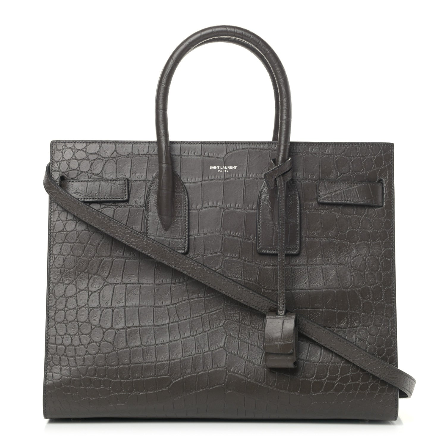 Saint Laurent Calfskin Crocodile Embossed Small Sac De Jour Coal 1 of 9