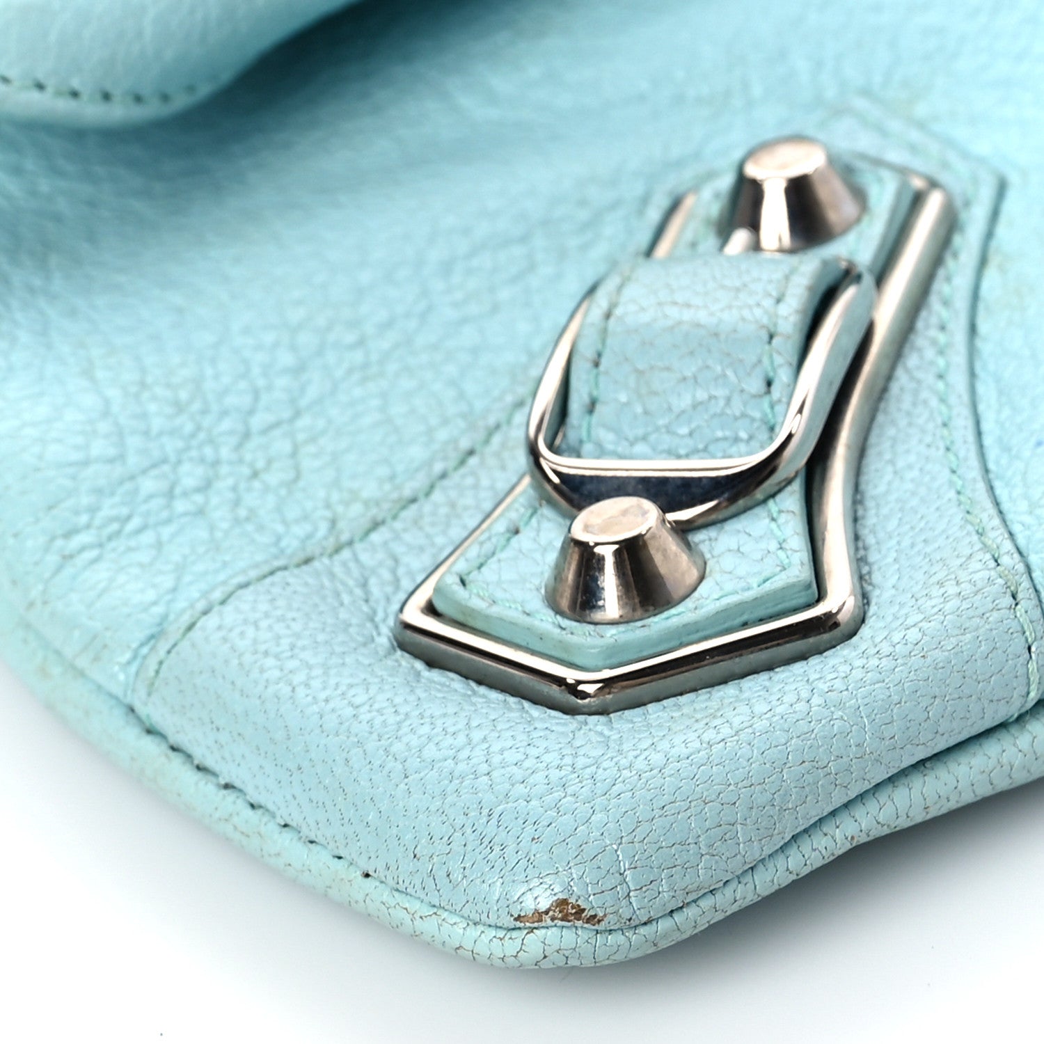 Balenciaga Chevre Silver Metallic Edge Hardware Envelope Clutch Bleu Maldives 8 of 8