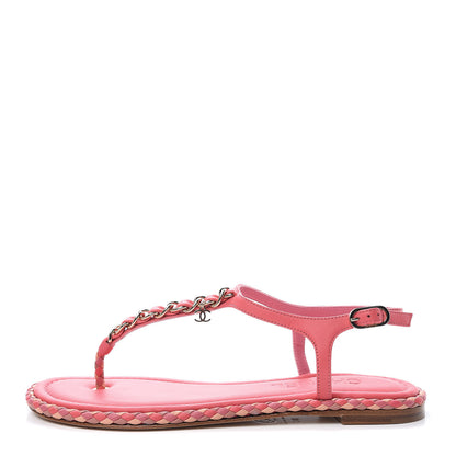 Chanel Lambskin CC Chain Thong Sandals 38 Bright Pink 1 of 8