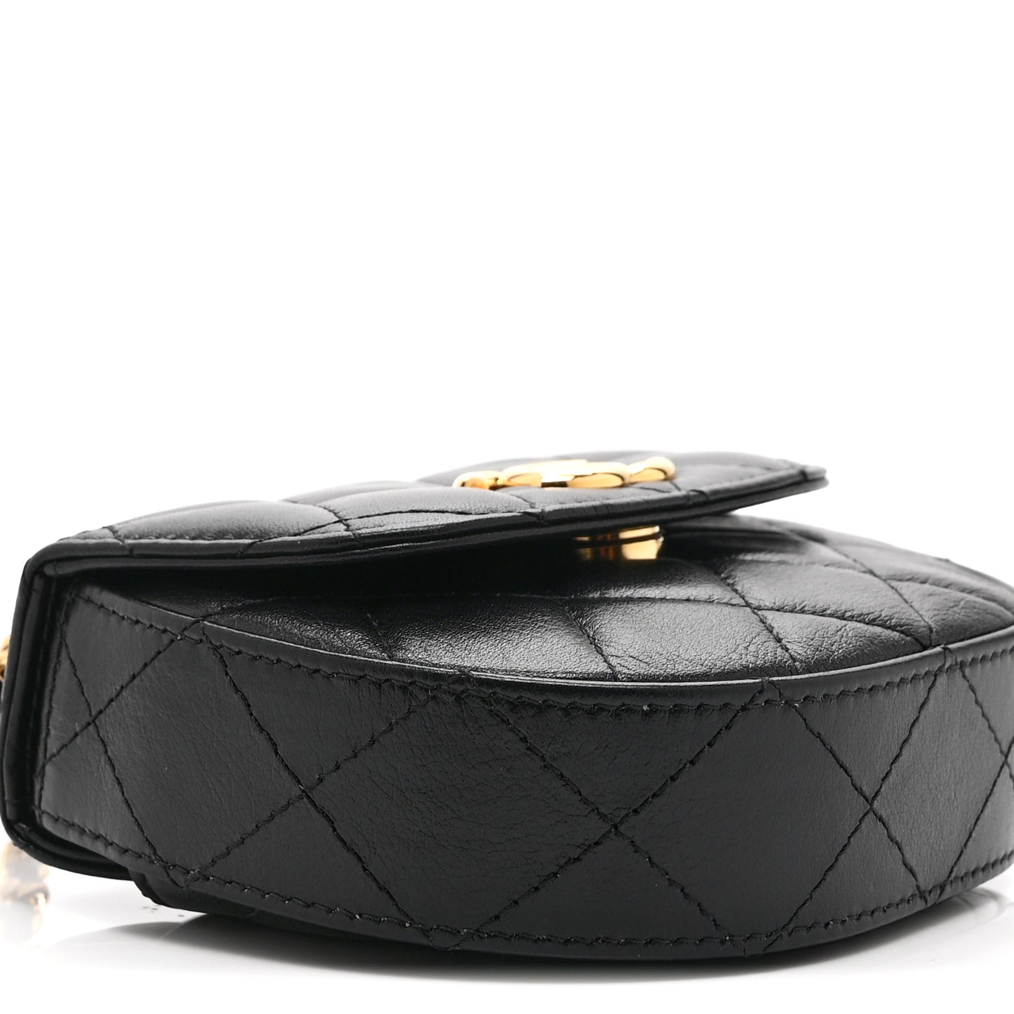 Shiny Aged Calfskin Quilted Mini Top Handle Clutch With Chain Black