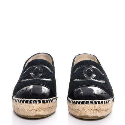 Chanel Tweed Patent CC Espadrilles 37 Black 2 of 9