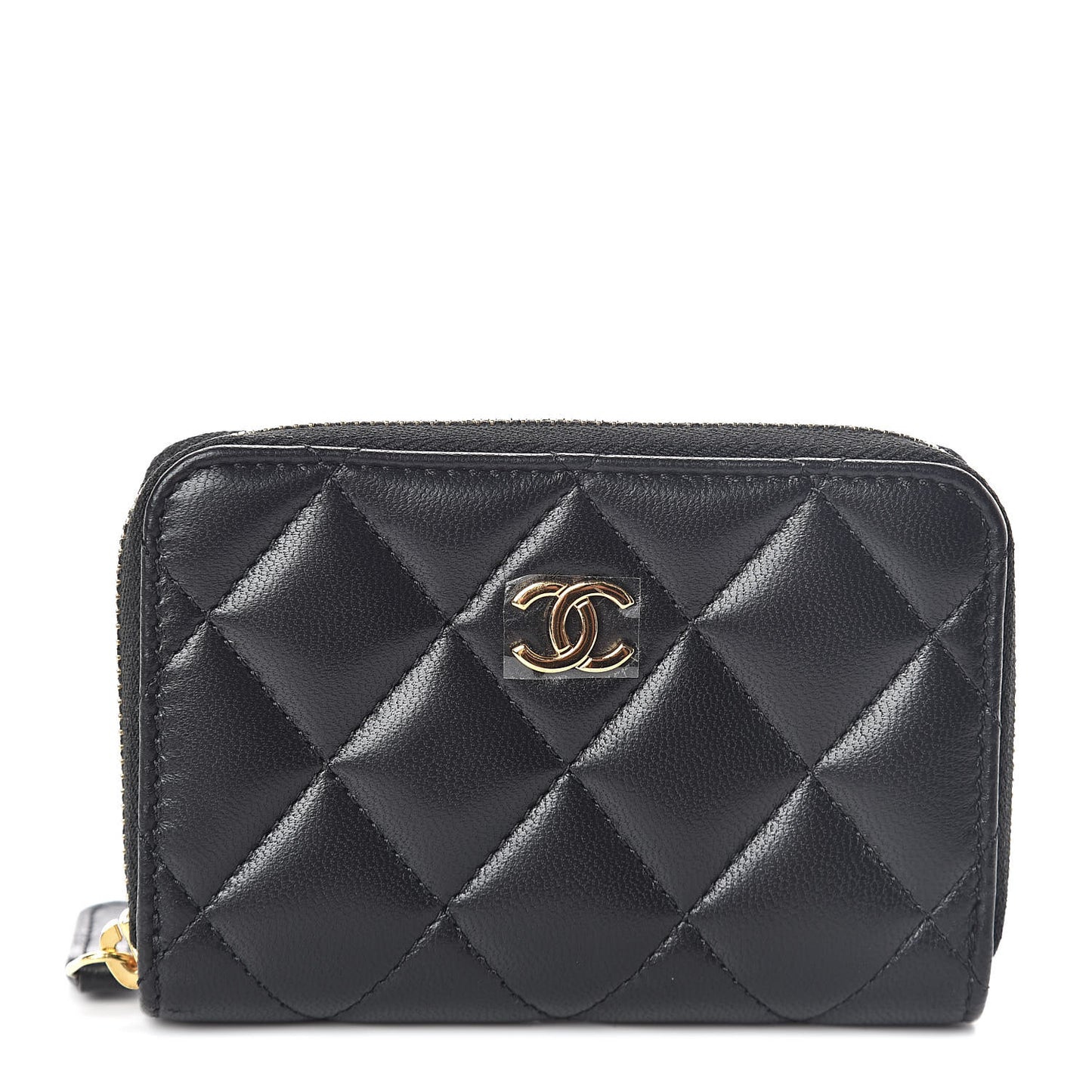 Lambskin Quilted Zip Coin Purse Black