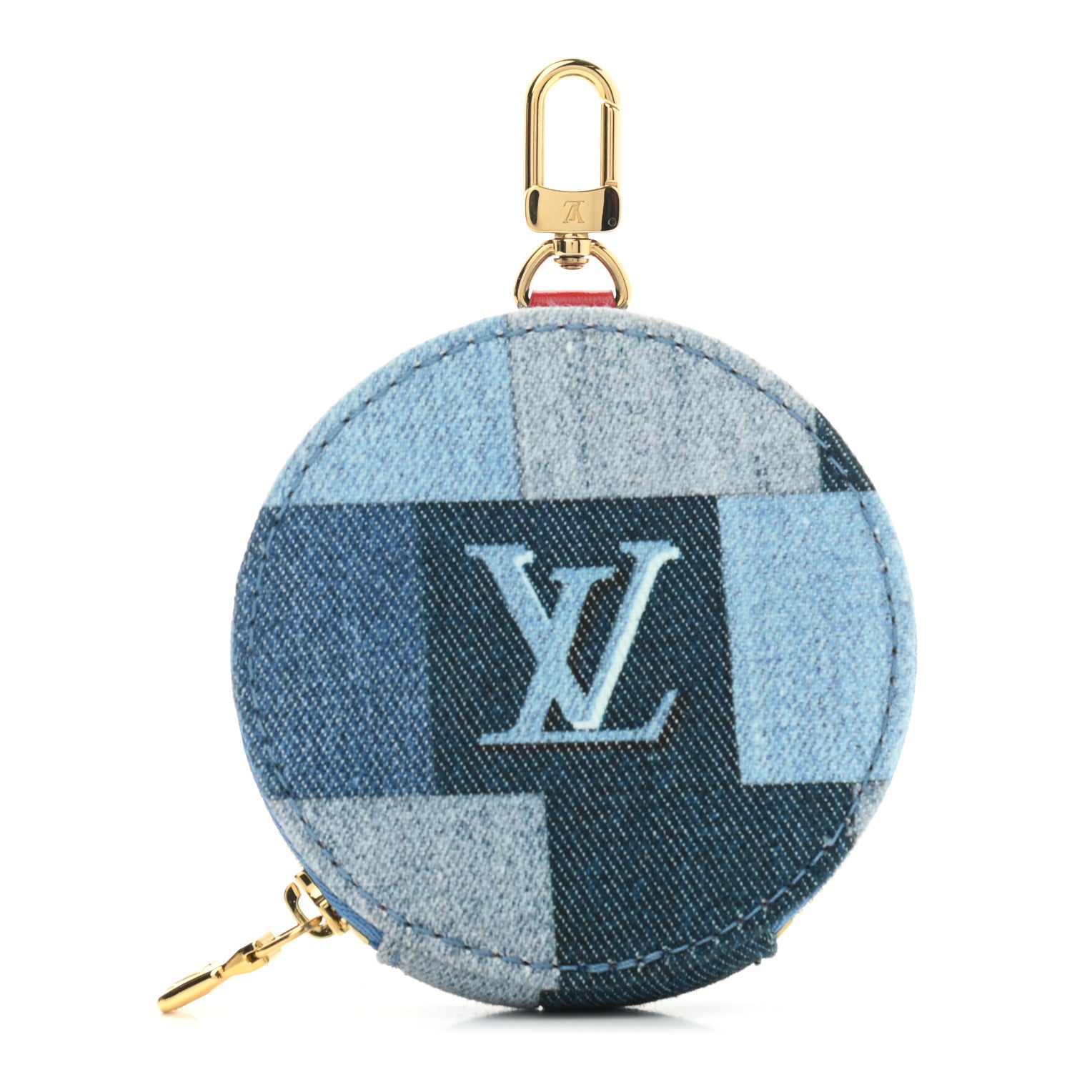 Louis Vuitton Denim Damier Monogram Patchwork Multi Pochette Accessories Coin Purse Blue Rouge 1 of 7