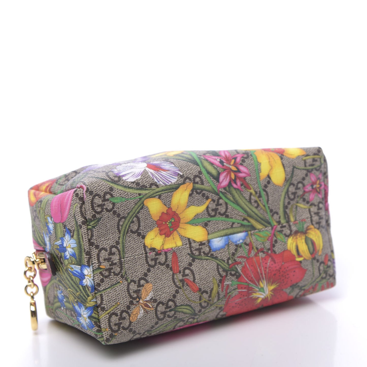 Soft GG Supreme Monogram Flora Calfskin Medium Ophidia Cosmetic Case Beige Ebony Multicolor Rosso