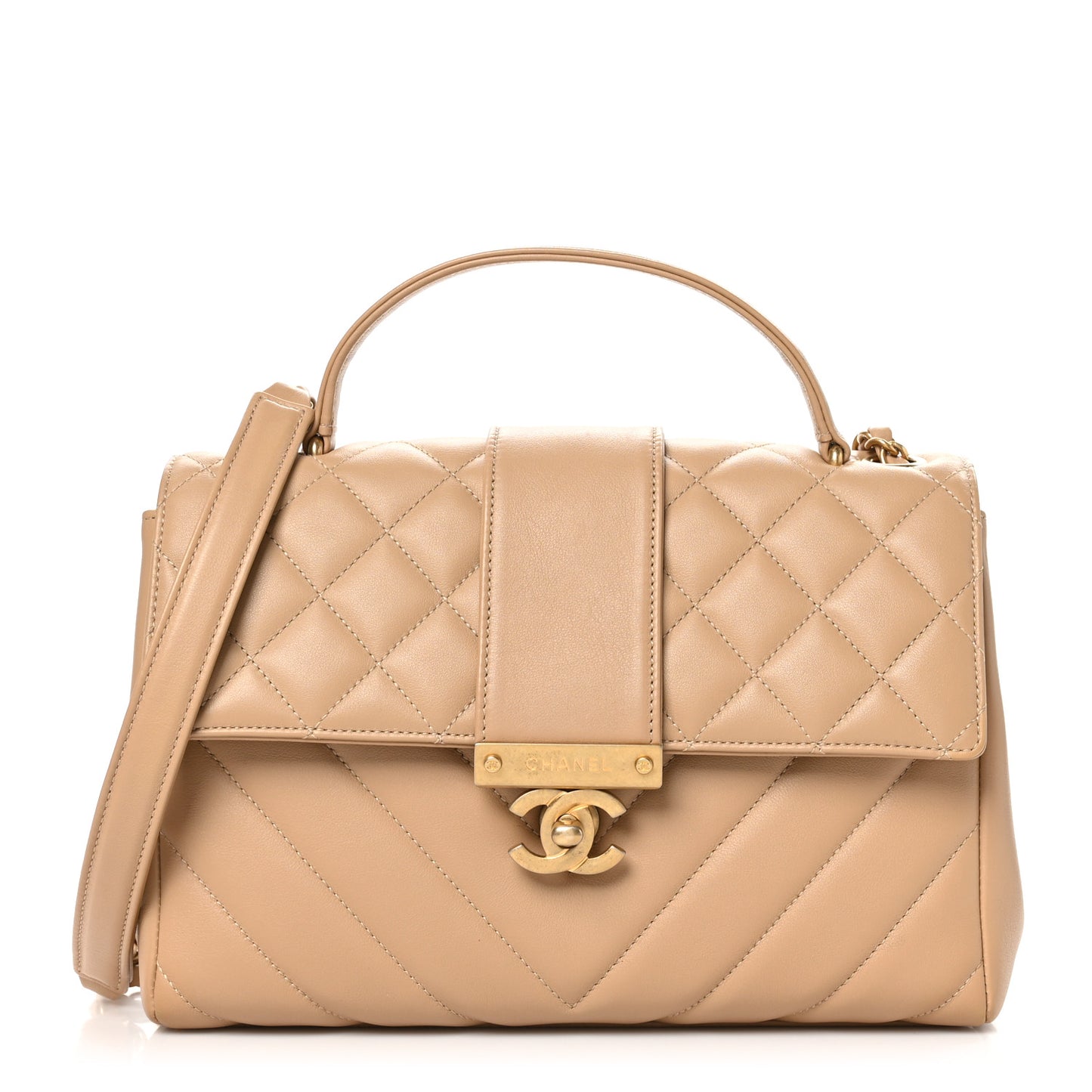 Calfskin Quilted Chevron In The City Bag Beige