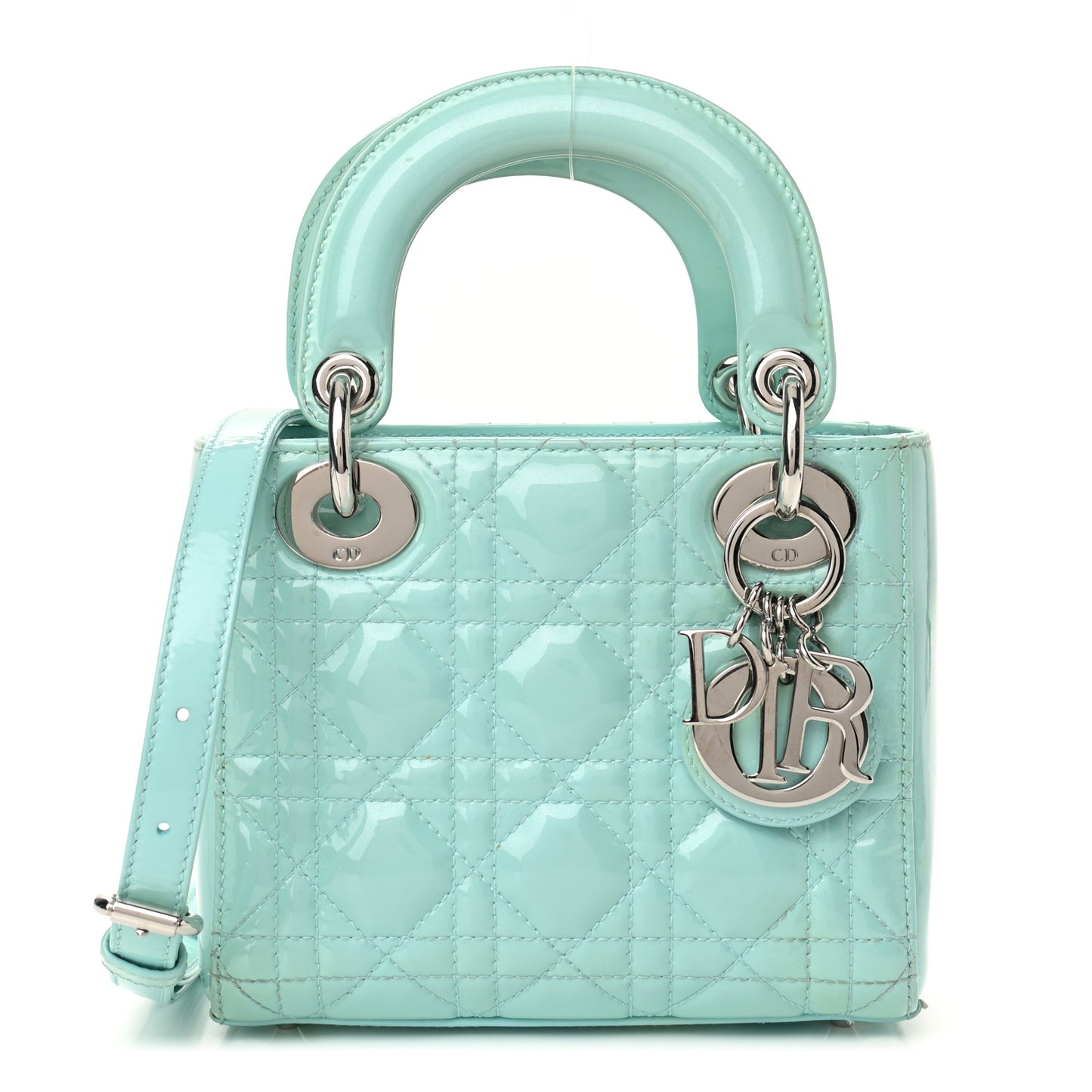 Patent Cannage Mini Lady Dior Light Blue