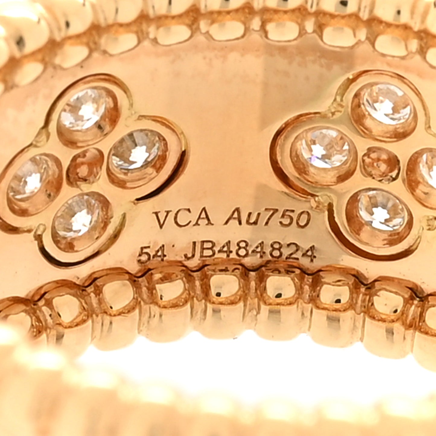 18K Yellow Gold Diamond Medium Perlee Clovers Ring 54 7