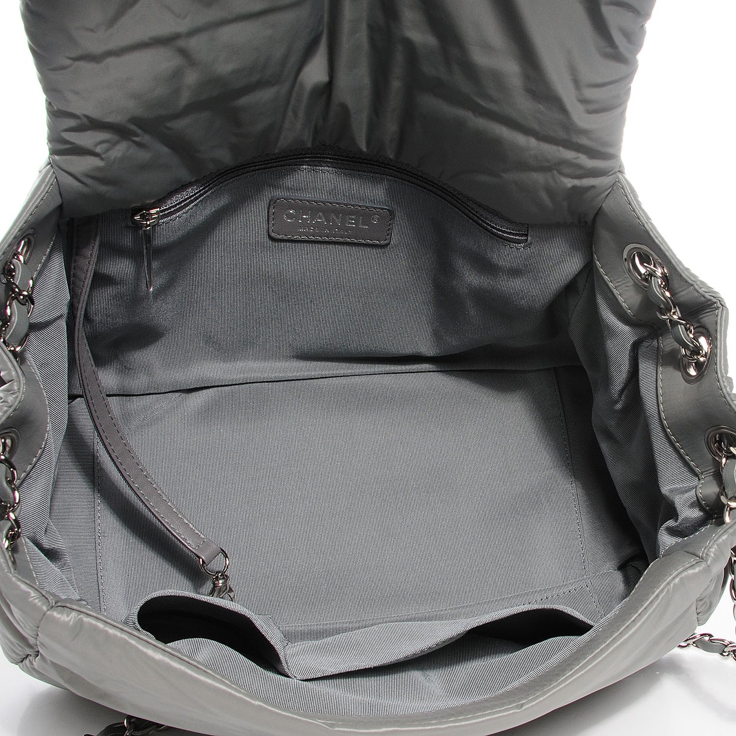Nylon Quilted Tweed Stitch Bubble Flap Grey