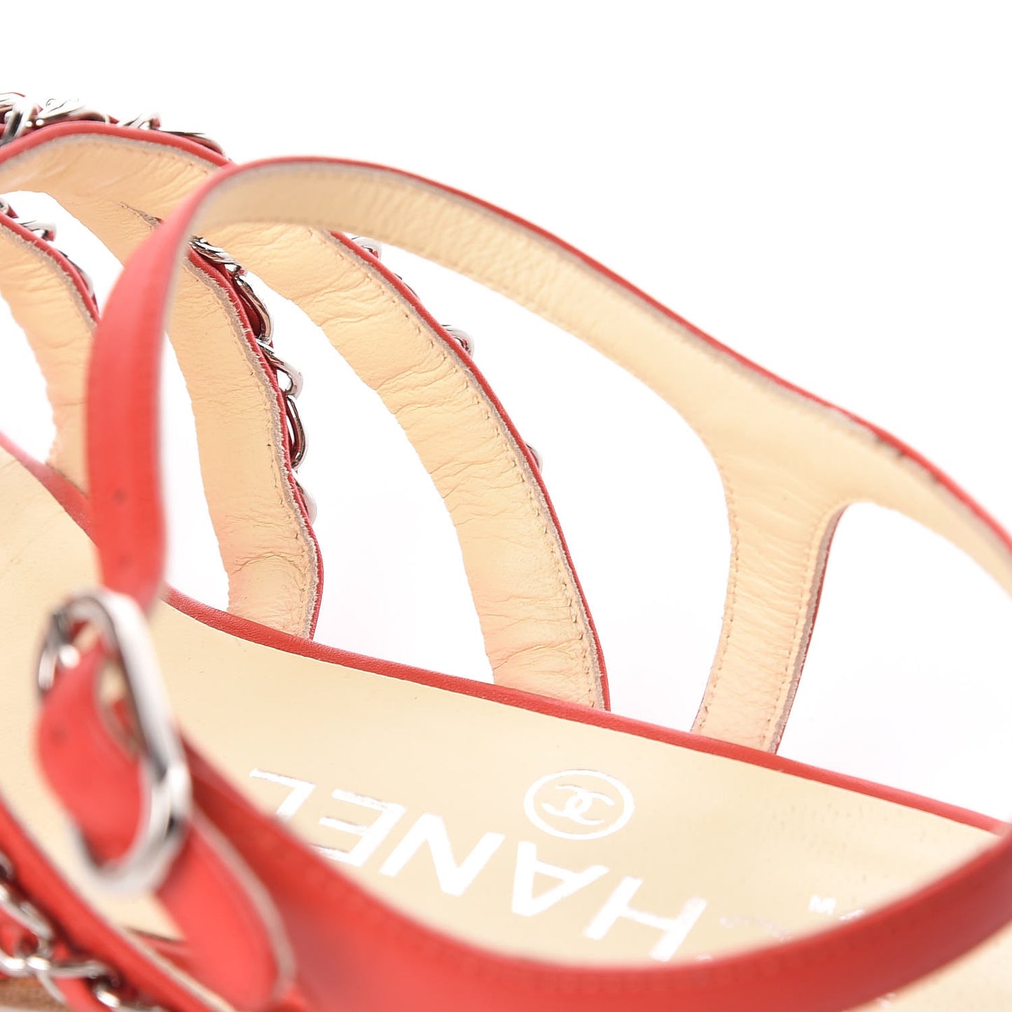Lambskin Chain Flat Sandals 36 Red