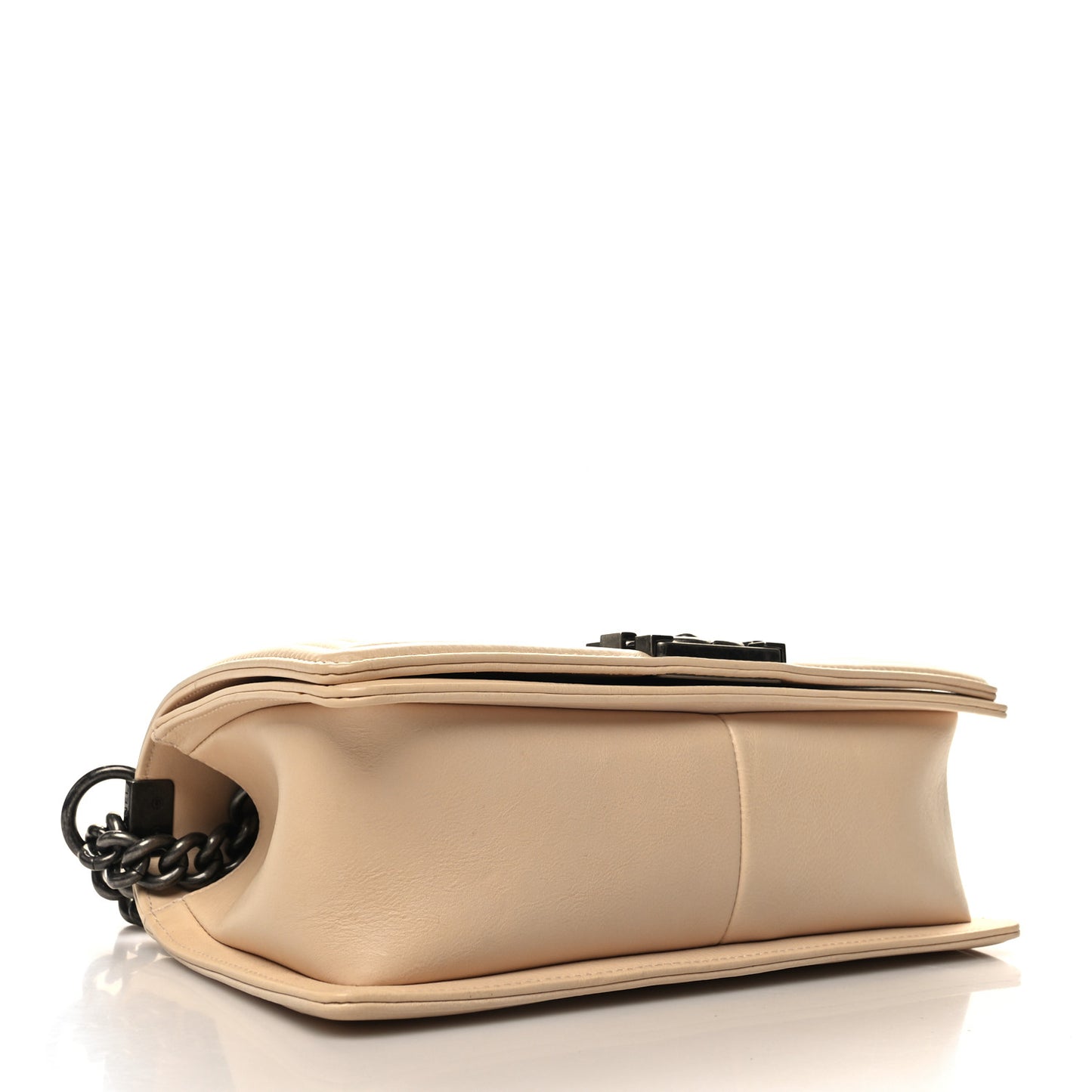 Calfskin Quilted Double Stitch Medium Boy Flap Beige