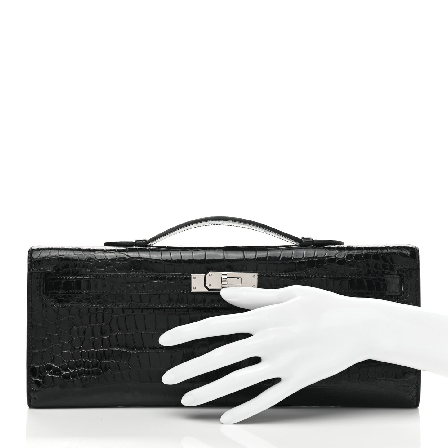 Shiny Porosus Crocodile Kelly Cut Pochette Black