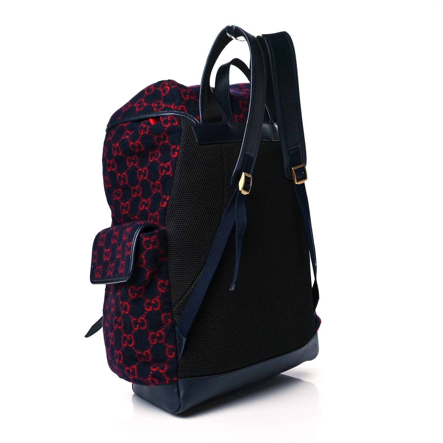 Gucci Covered Wool GG Monogram Large Double Buckle Backpack Navy Red 2 of 10
