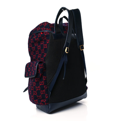 Gucci Covered Wool GG Monogram Large Double Buckle Backpack Navy Red 2 of 10