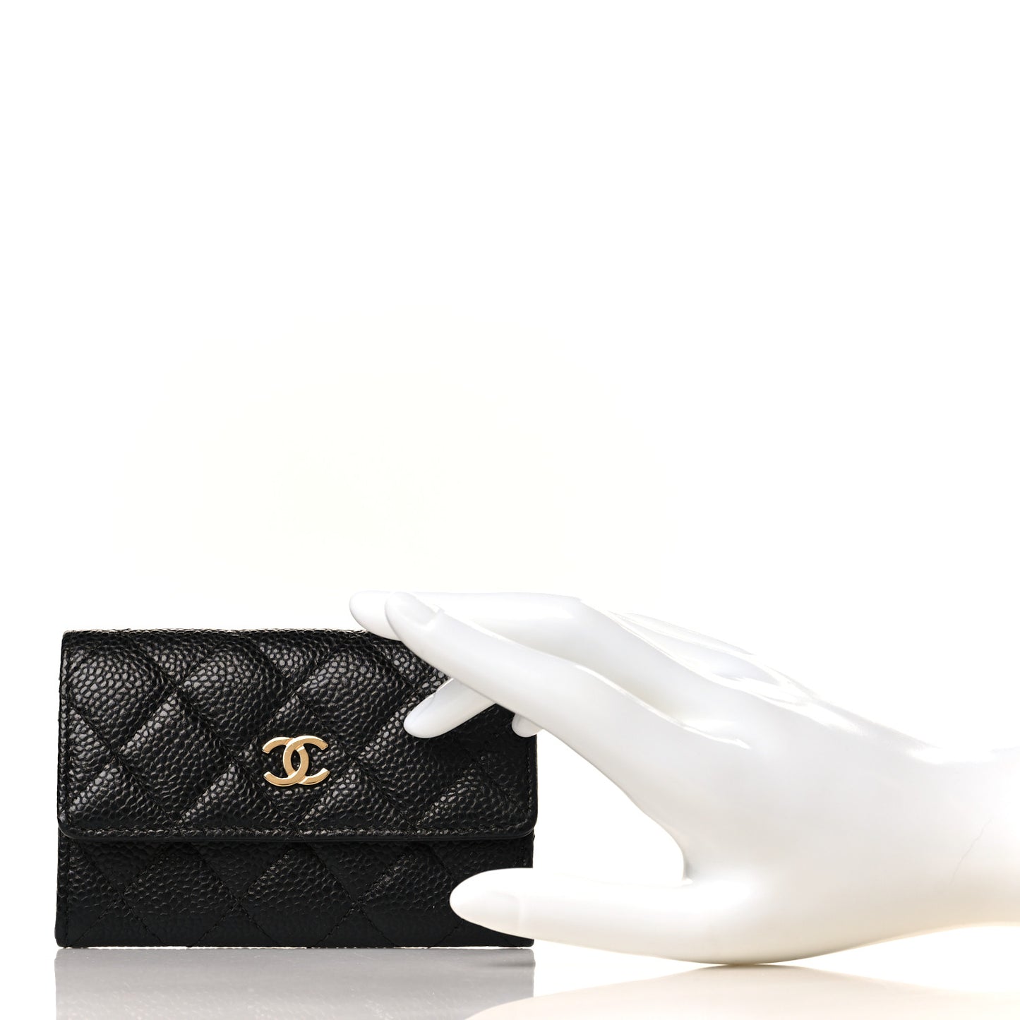 Caviar Quilted Flap Card Holder Black