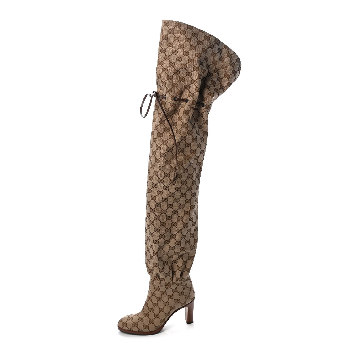 Gucci Monogram Over the Knee Boots 35 Beige Ebony 2 of 14