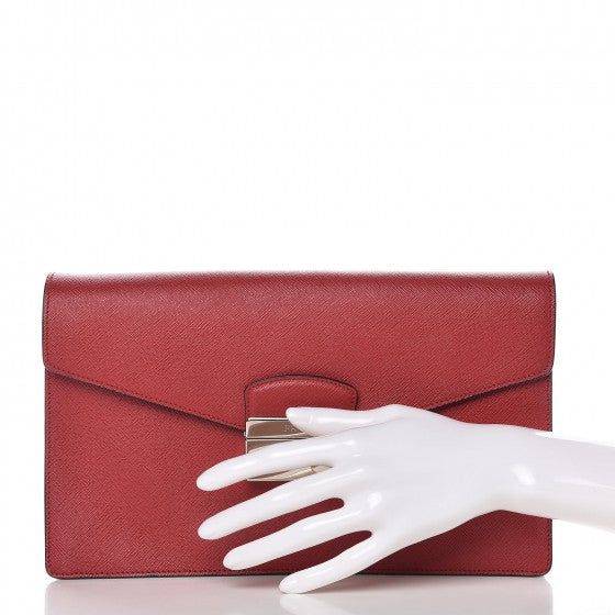 Prada Saffiano Lux Sound Clutch Fuoco 2 of 8