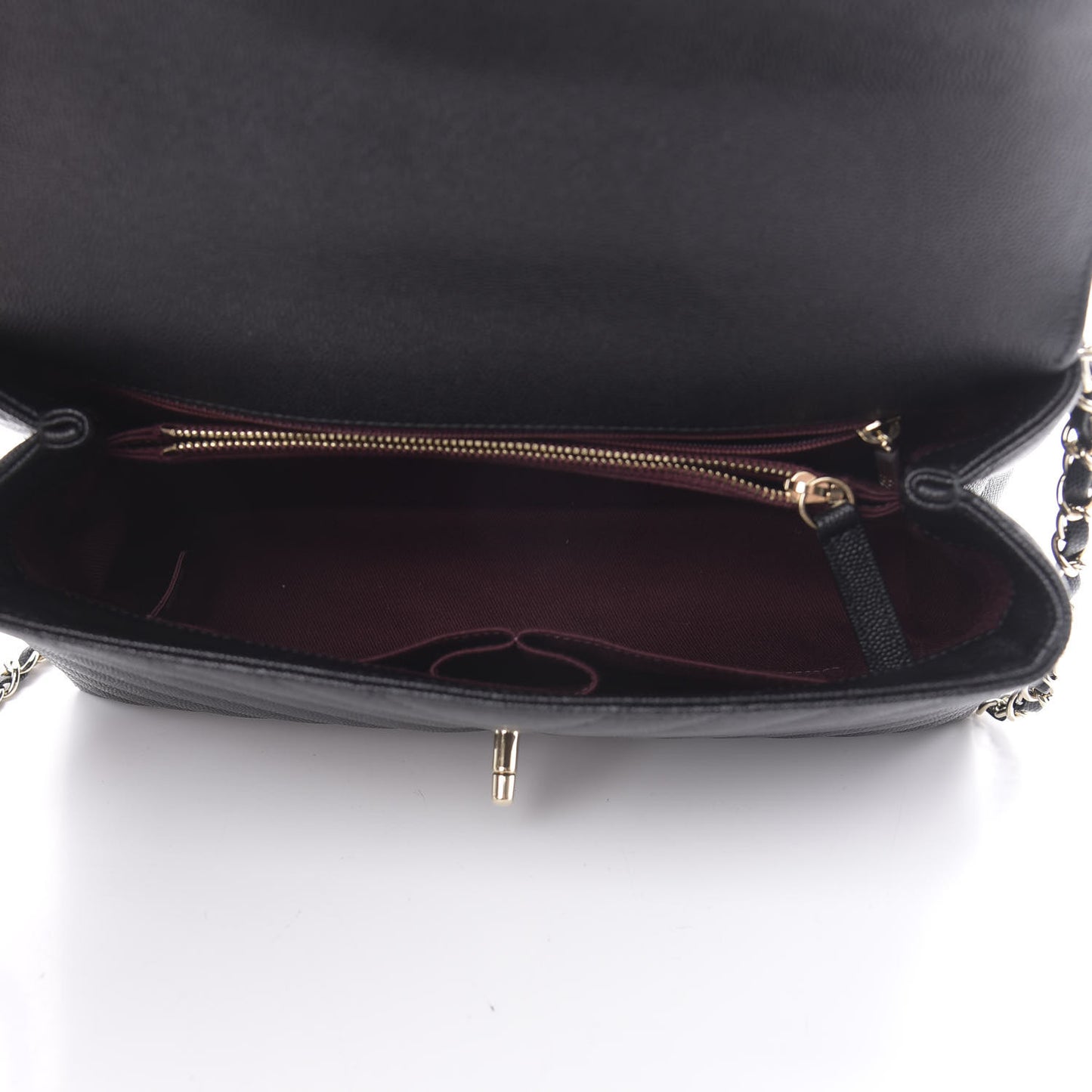 Caviar Lizard Embossed Chevron Quilted Medium Coco Handle Flap Black