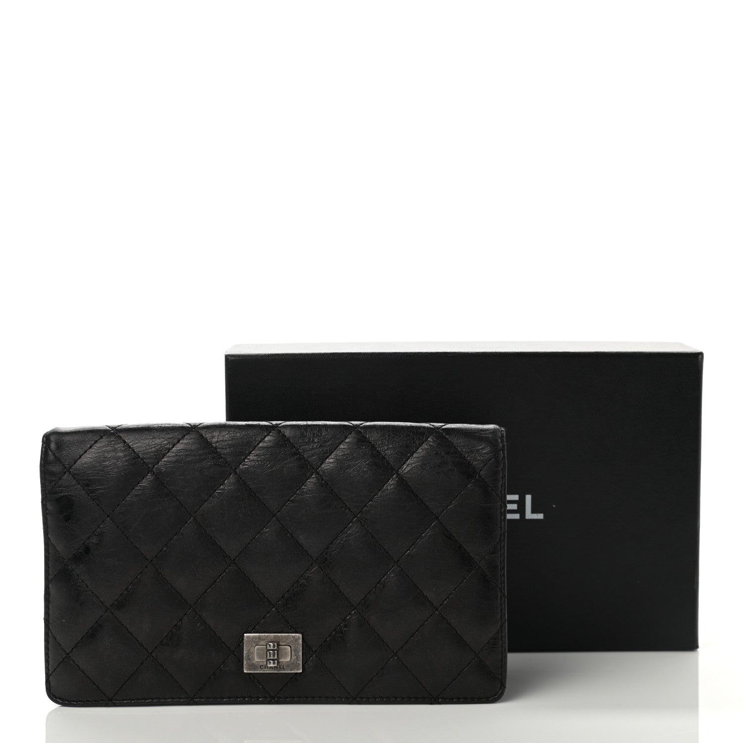 Chanel Patent Crumpled Calfskin Quilted Yen Reissue Wallet Black 9 of 9