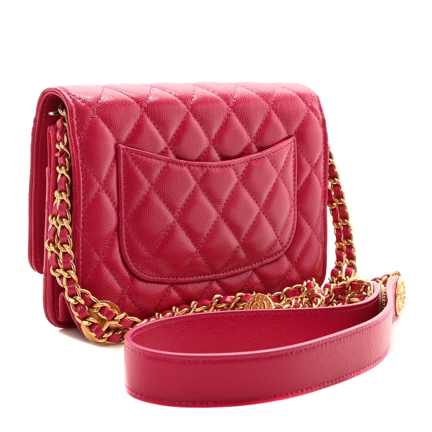 Caviar Quilted Twist Your Buttons Wallet On Chain WOC Fuchsia