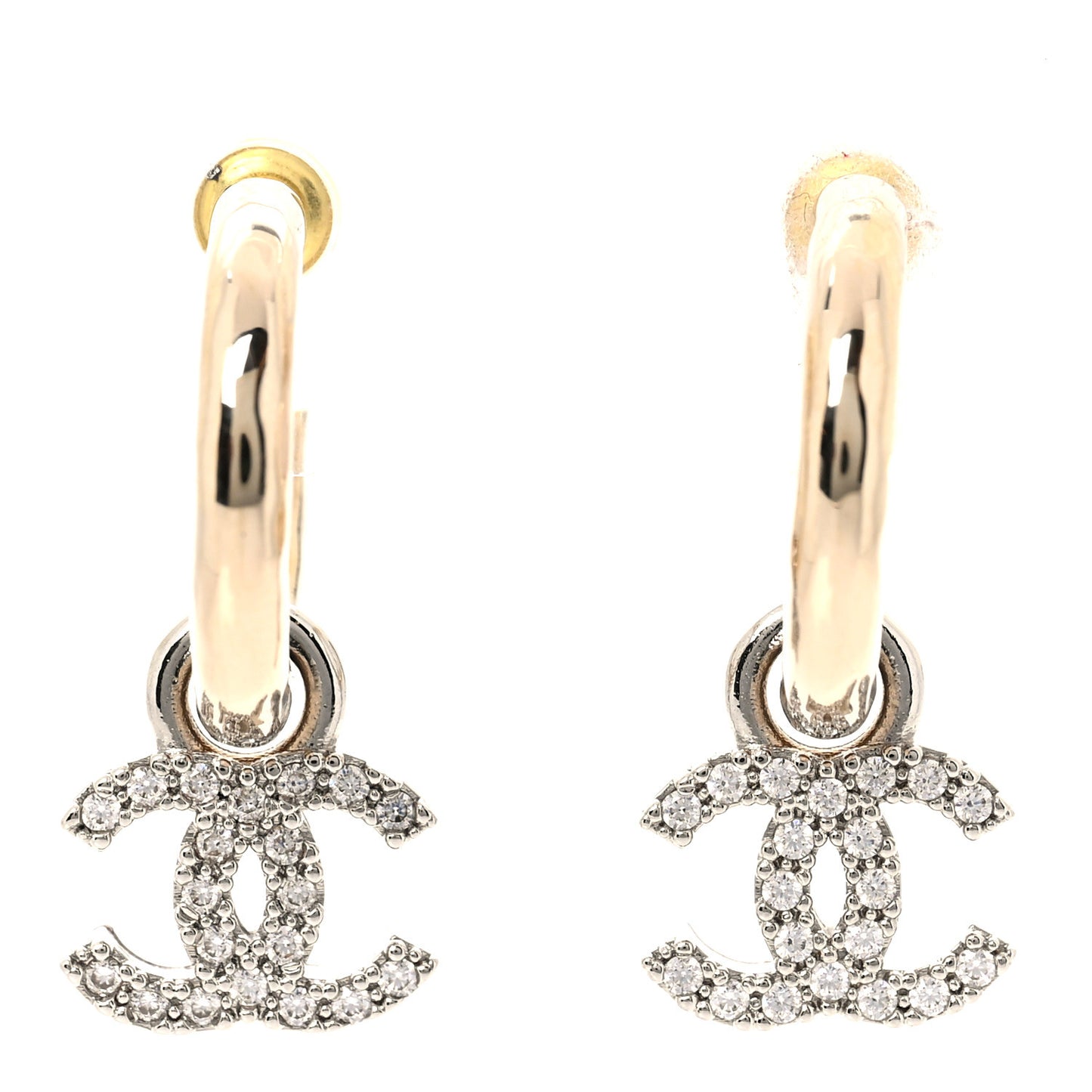 Metal Crystal CC Hoop Drop Earrings Gold