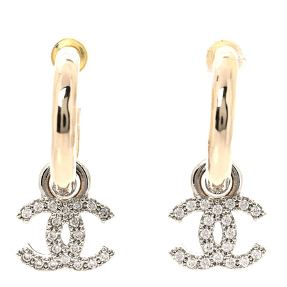 Chanel Metal Crystal CC Hoop Drop Earrings Gold 1 of 5
