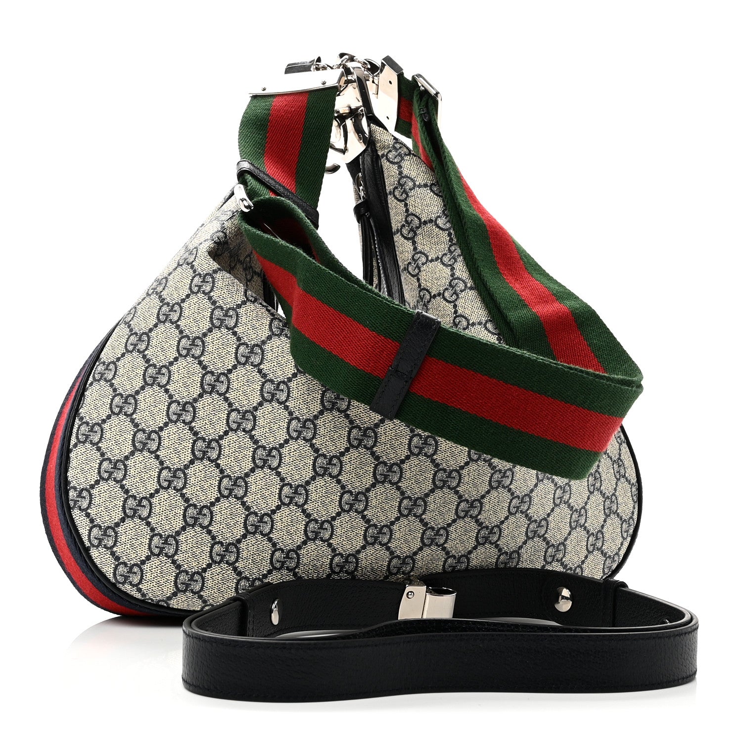 Gucci GG Supreme Monogram Textured Calfskin Web Large Attache Shoulder Bag Beige Blue 3 of 10