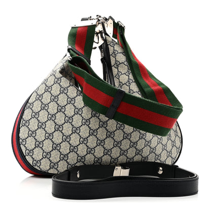 Gucci GG Supreme Monogram Textured Calfskin Web Large Attache Shoulder Bag Beige Blue 3 of 10