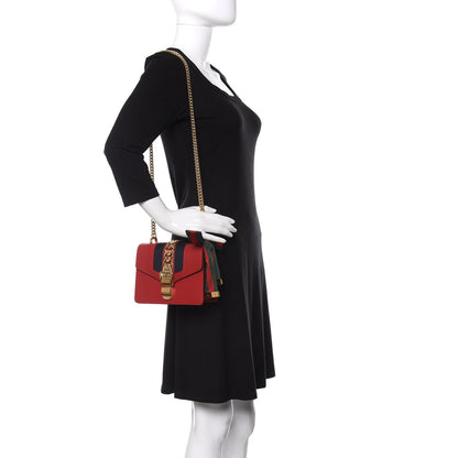 Gucci Calfskin Mini Sylvie Chain Shoulder Bag Hibiscus Red 2 of 10