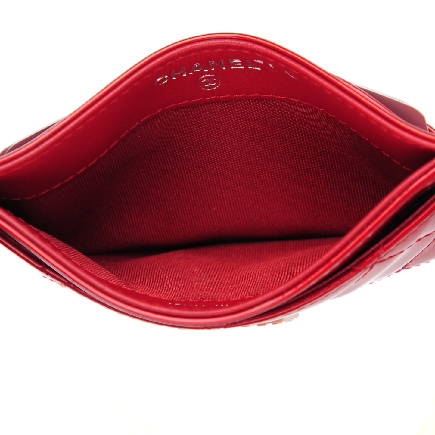 Patent Quilted Brilliant Card Holder Red