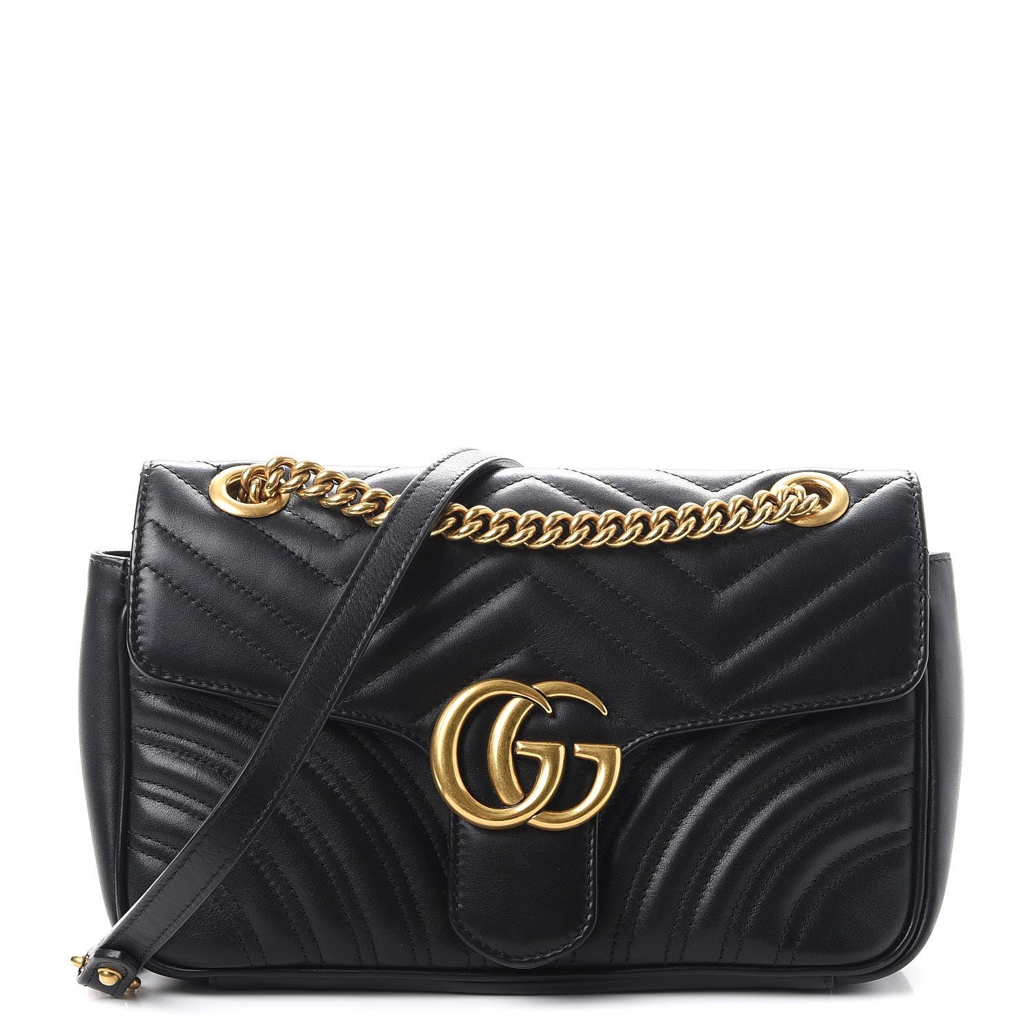 Gucci Calfskin Matelasse Small GG Marmont Shoulder Bag Black 1 of 9